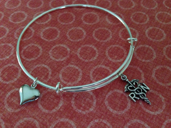 RN (Registered Nurse) Silver Adjustable Expandable Silver Plated Bangle
