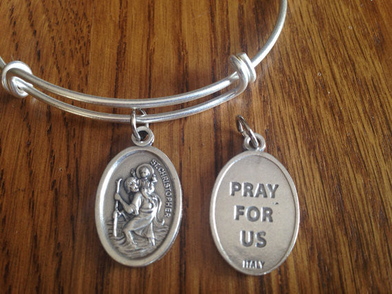 Patron Saint of Traveler Saint Christopher Silver Expandable Bangle