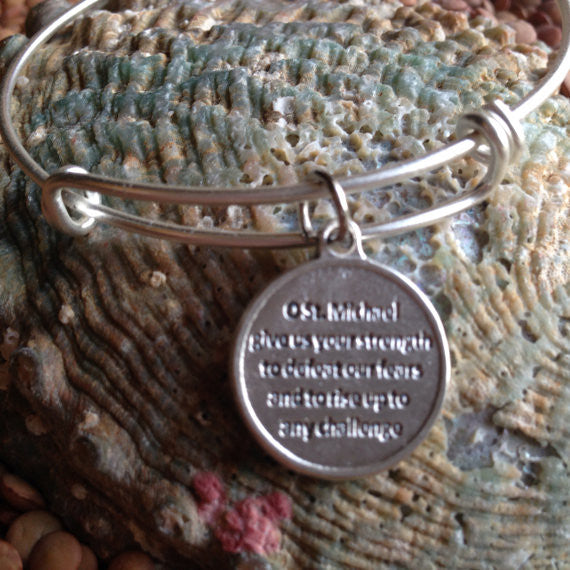 Saint Michael Archangel Charm on a Silver Expandable Adjustable Bangle Bracelet