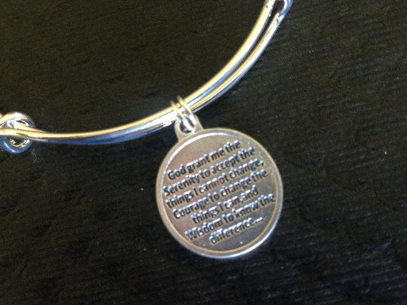 Blue Resin Serenity Charm with Prayer on Back Silver Expandable Inspirational Jewelry 