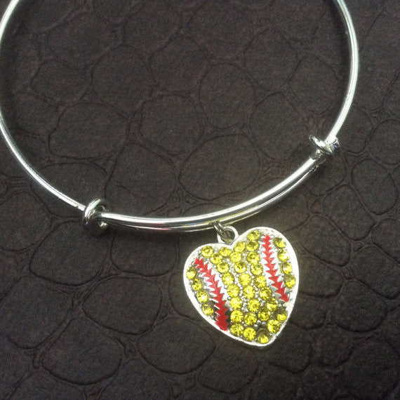 Softball Heart Charm Expandable Adjustable Bangle