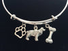 3D Spaniel Dog Charm on a Silver Expandable Adjustable Bangle Bracelet 