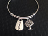 Strength Stamped Charm Tree of Life on a Silver Expandable Wire Bangle 