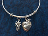 Special Teacher and Daisy Charm Bracelet Silver Wire Bangle 