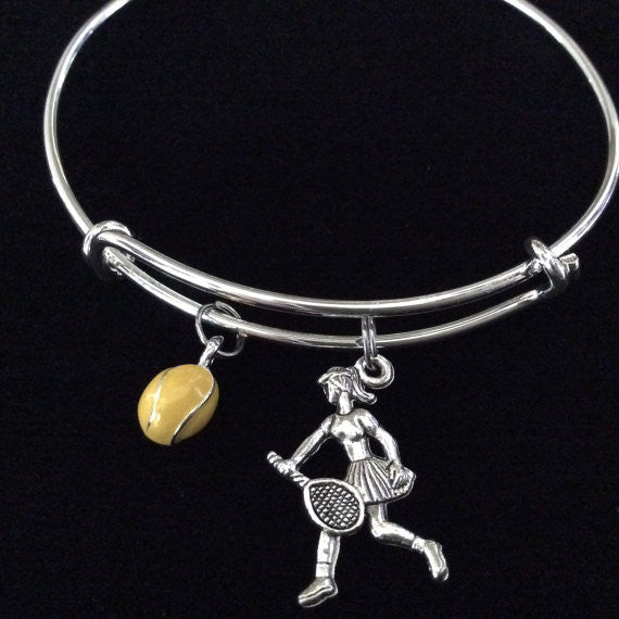 ellow Tennis Ball and Player Charm Expandable Bracelet