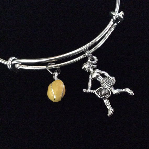 ellow Tennis Ball and Player Charm Expandable Bracelet