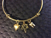 Dental Hygenist Gold Bangle with Gold Puffy Heart and Gold Tooth charm
