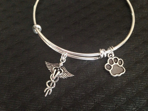 Veterinarian Adjustable Expandable Silver Plated Bangle Bracelet 