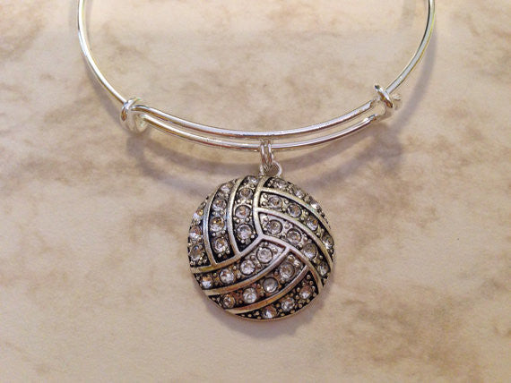 Volleyball Charm on a Silver Expandable Wire Bangle