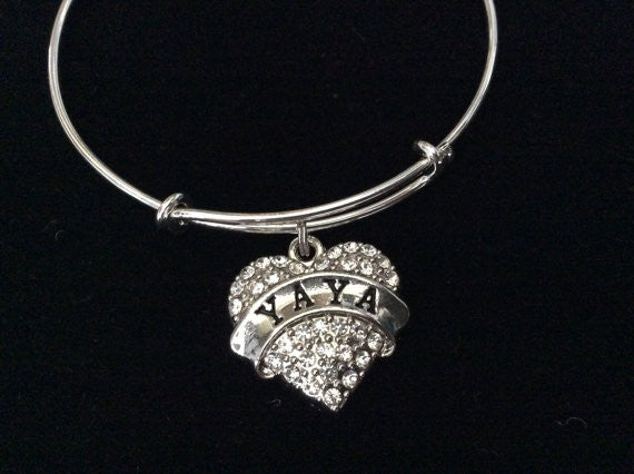 Yaya Silver Crystal Heart Charm Bangle 